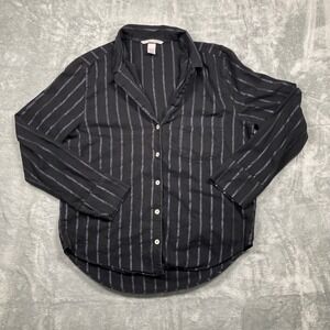 Victoria's Secret Womens Black Stripe Pajama Shirt Lightweight Button Up Sz S/P